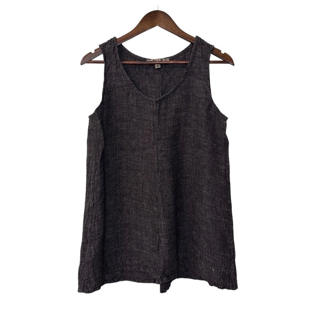 NEW Flax linen tunic tank top womens S 6-10 charcoal cream lagenlook cottagecore